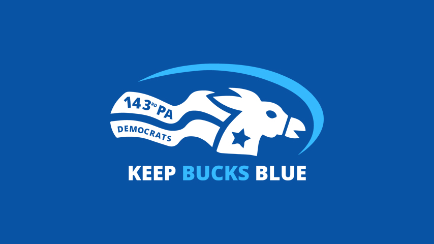 The 143rd Democratic Assembly Committee's Keep Bucks Blue logo on their dark blue background.